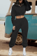 Black Casual Solid Patchwork Hooded Collar Long Sleeve Two Pieces