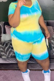 Blue Casual Tie Dye Regular Short Sleeve Two Pieces