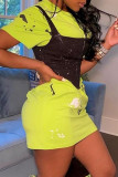 Yellow Fashion Casual Print Basic O Neck Short Sleeve T-shirt Dress