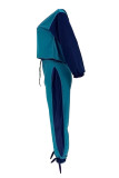 Turquoise Street Solid Bandage Patchwork Zipper Collar Long Sleeve Two Pieces