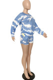 Light Blue Polyester Fashion adult Ma'am Lightly cooked Print Tie Dye Two Piece Suits Loose Long Sleeve Two Pieces
