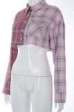 Pink Casual Plaid Patchwork Turndown Collar Mid Waist Tops