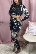 Black Milk Silk Fashion adult Ma'am OL Tie Dye Two Piece Suits pencil Long Sleeve Two Pieces