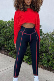 Red Fashion Sexy Adult Polyester Patchwork Solid Split Joint O Neck Long Sleeve Regular Sleeve Regular Two Pieces