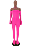Orange Sexy Fashion stringy selvedge Backless bandage Solid Draped Long Sleeve Hanging neck 