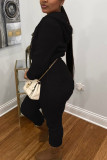 Pink Fashion Casual Solid Basic Hooded Collar Long Sleeve Two Pieces