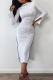 White Sexy Solid Split Joint High Opening Half A Turtleneck Pencil Skirt Dresses