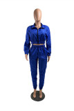 Blue Fashion Casual Solid Basic Turndown Collar Long Sleeve Two Pieces