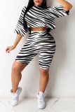 White Fashion Casual Print Basic O Neck Half Sleeve Two Pieces