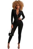 Wine Red Sexy Fashion Solid zipper Patchwork Long Sleeve O Neck Jumpsuits