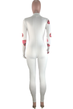 Red Casual Print Patchwork Zipper Collar Skinny Jumpsuits