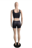 Black Casual Sportswear Solid Patchwork U Neck Sleeveless Two Pieces