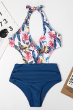 Red Sexy Print Bandage Split Joint Swimwears