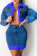 Peacock Blue Sexy Patchwork Split Joint Turndown Collar Long Sleeve Two Pieces