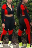 Red Sexy Sportswear Solid Patchwork O Neck Long Sleeve Two Pieces