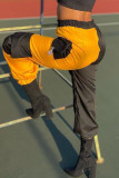 Yellow Casual Patchwork Pocket Straight Mid Waist Bottoms