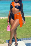 White Fashion Sexy Patchwork Tassel Backless Swimwears Set