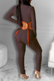 Red Sexy Solid Patchwork V Neck Long Sleeve Two Pieces