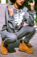 Grey Sportswear Print Letter Hooded Collar Long Sleeve Two Pieces