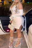 Pink Fashion Sexy Solid Backless Slit Long Sleeve Dresses