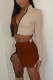 Coffee British Style Striped Patchwork Zipper Collar Long Sleeve Two Pieces