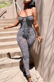 Multicolor Fashion Sexy Print Backless Spaghetti Strap Skinny Jumpsuits
