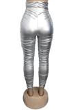 Silver Sexy Solid Split Joint Skinny High Waist Pencil Bottoms