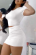 White Sexy Solid Backless O Neck Short Sleeve Two Pieces