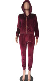 Wine Red Polyester Fashion Casual adult Ma'am Patchwork Solid Two Piece Suits Straight Long Sleeve Two Pieces