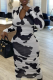 Black Casual Print Patchwork Zipper Collar Pencil Skirt Dresses