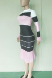 Black Polyester Fashion Casual Europe and America Patchwork Print Hip skirt Long Sleeve Two Pieces