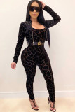 Black OL Striped Two Piece Suits Skinny Long Sleeve Two-piece Pants Set