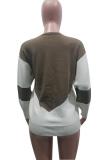 Brown Polyester O Neck Long Sleeve Patchwork Solid