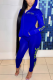 Blue Casual Solid Letter Hooded Collar Long Sleeve Two Pieces