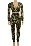 Camouflage Fashion adult Ma'am Street Camouflage Two Piece Suits pencil Long Sleeve Two Pieces