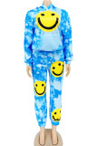 Blue Fashion Casual Street Polyester Character Print Tie-dye Pullovers Pants Hooded Collar Long Sleeve Regular Sleeve Regular Two Pieces