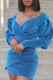 Blue Sexy Casual Solid Patchwork V Neck Pencil Skirt Dresses