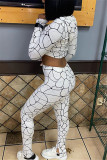 White Sexy Casual Print Basic Hooded Collar Long Sleeve Two Pieces