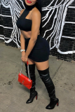 Black Sexy Solid Make Old Turtleneck Sleeveless Two Pieces