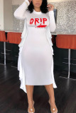 White Sexy Print O Neck Pencil Skirt Dresses