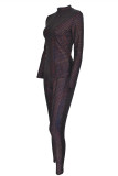 Multicolor Daily Print Sequins Half A Turtleneck Long Sleeve Two Pieces