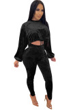 Black OL Solid Two Piece Suits pencil Long Sleeve