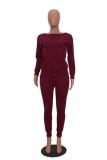 Wine Red Polyester Casual Fashion Slim fit Solid Two Piece Suits Patchwork pencil Long Sleeve
