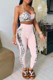 Red Fashion Sexy Print Patchwork Backless Halter Sleeveless Two Pieces