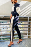 Black Sexy Street Solid Sequins Patchwork O Neck Long Sleeve Two Pieces