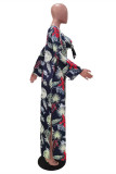 Light Blue Fashion Sexy Print Basic Swimwears Three-piece Set