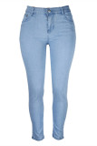 Light Blue Fashion Casual Solid Basic High Waist Skinny Jeans