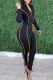 Black Casual Solid Patchwork Zipper Collar Skinny Jumpsuits