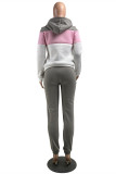 Red Fashion Casual Patchwork Basic Hooded Collar Long Sleeve Two Pieces
