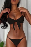 Red Sexy Solid Bandage Split Joint Swimwears